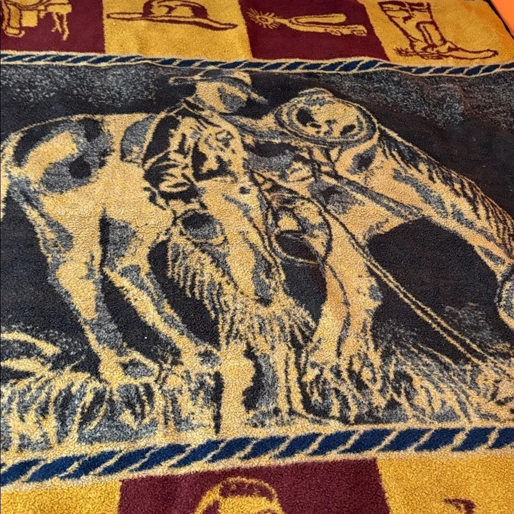 Cowboy Western Marlboro Man Cow & Horse Vintage 70s Wall Hanging Blanket Throw